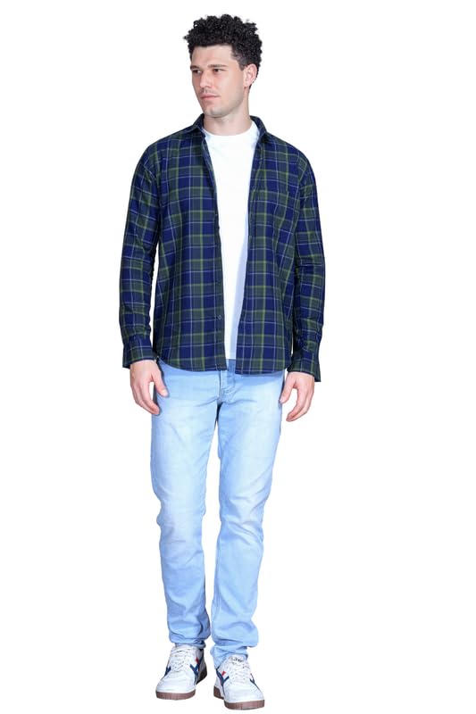 Image of SANE ORIGINALS Ingdigo Washed Checks Pure Cotton Shirt for Men