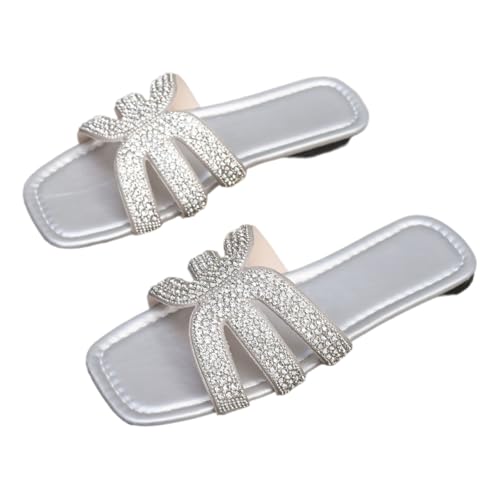 Women's Crystal Embellished H-Strap Slide Sandals, Flat Comfort Slippers, Available in Beige and Black