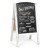 Ilyapa A-Frame Chalkboard Sidewalk Sign - Rounded Top Folding Standing Sandwich Sign for Restaurant, Office, Weddings - Rustic White, 18 x 31.5