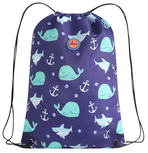 Swimbubs Kids PE Bag Drawstring Backpack – Baby & Toddler Swimming Bag for School, Sports & Swimming Lessons, Water-Resistant Gym Sack 40 x 30 cm (Blue Whale)