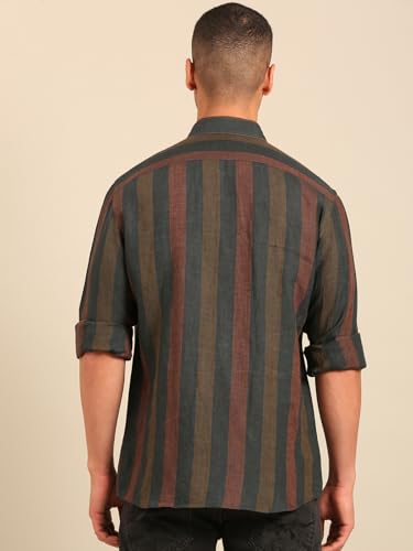 Image of Linen Club Men's Full Sleeve Checked Regular fit Pure Linen Casual Shirt