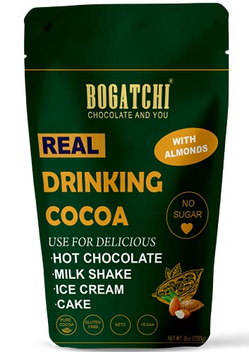 Image of BOGATCHI Real Drinking Cocoa with Almonds |NO Sugar Drinking Chocolate | Tasty - Vegan - Gluten Free| Dark NO Sugar Drinking Chocolate | Cocoa Powder |200g