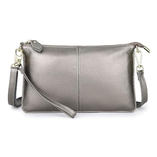 RICHFEG Bolsa tiracolo feminina de couro legítimo, mini bolsas de ombro, carteira, Prateado, cinza