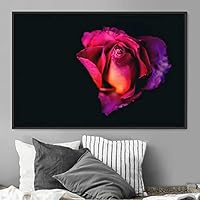 Framed Canvas Wall Art Rose Bohemian Dark Dramatic Floral Multicolor Petal Photography Portrait - 16x24 inches