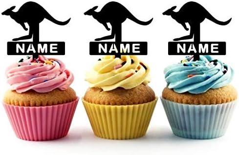 TA0293 Kangaroo Silhouette Party Wedding Birthday Acrylic Cupcake Toppers Decor 10 pcs with Personalized Your Name