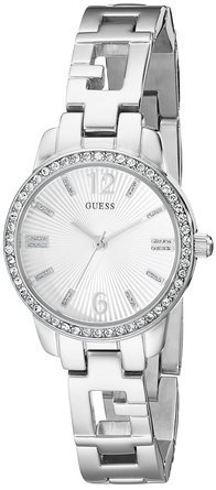 �Q�X GUESS Women's U0568L1 Iconci Silver-Tone Logo Watch with Genuine Crystals & Self-Adjustable Links ���� ���f�B�[�X �r���v �y���s�A���i�z