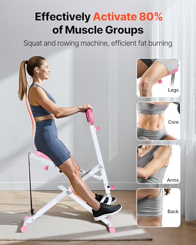 Image of VEVOR Squat Machine, Deep Squat Rowing Machine for Home, Easy Setup & Foldable Exercise Equipment, Glute Trainer Machine with 2 /3 High-Strength Resistance Bands, Glutes & Leg Home Workout Machine