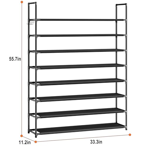Image of OYREL 8 Tier Shoe Organizer, 33.3in Wide x 11.2in Deep x 55.7in Tall, Black Metal and Plastic Shoe Rack, Holds up to 32-40 Pairs of Shoes