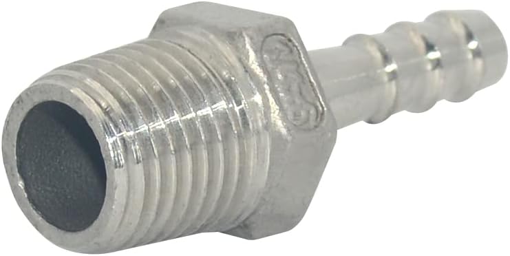 1/4" Male Thread Hose Pipe Fitting x 6mm Barb Hose Tail Connector, Stainless Steel 304 NPT