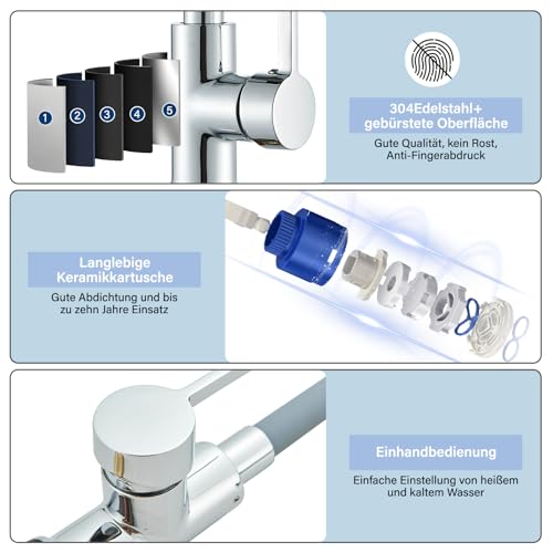 Llffssdg Küchenarmatur mit flexiblem Silikonschlauch Wasserhahn Küche, Armatur Küche - 360° drehbarer Hochdruck-Wasserhahn in Grau