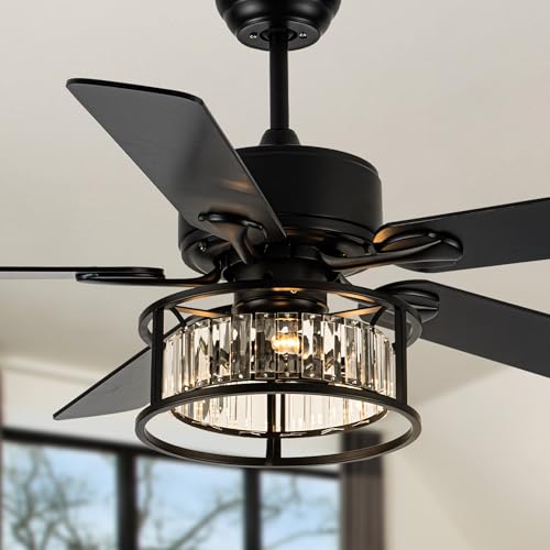 Dawn Whisper 52 Inch Chandelier Ceiling Fans with Lights and Remote Quiet and Reversible DC Motor Black Caged Modern Ceiling Fan for Bedroom Living Room by Dawn Whisper - Used condition - US$122.86