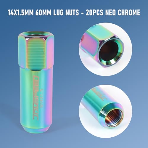 Image of Neo Chrome 20PC 14X1.5MM 60MM Extended Forged Aluminum Tuner Racing Lug Nut | Open-end Design, Great with your Aftermarket Wheels