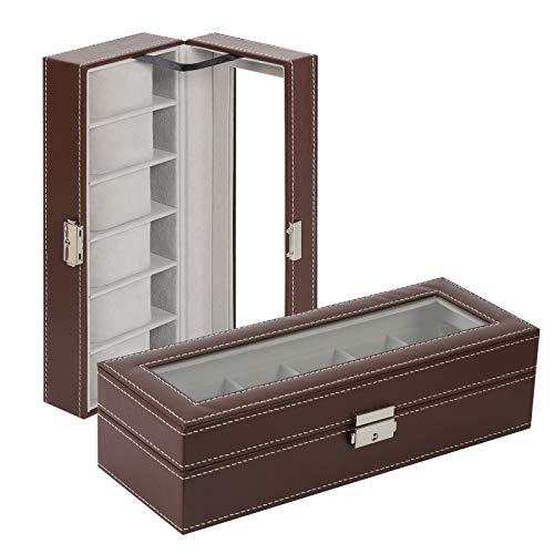 Image of NEX Watch Box, 6 Slots Leather Watch Display Case Organizer Jewelry Storage for Men