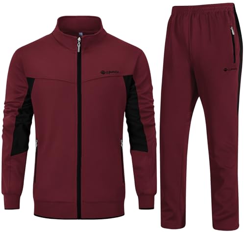 Rdruko Men's Track Suits Sweatsuits 2 Piece Set Jogging Workout Casual Warm Up Outfit Full Zip(Red, US M)