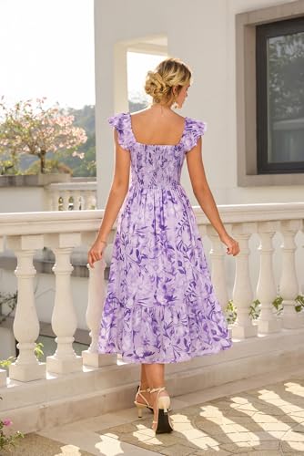Image of GRACE KARIN Women's Summer Floral Maxi Dress 2026 Ruffle Sleeve Smocked Sundress Flowy Wedding Guest Long Dresses with Pocket