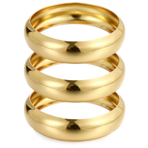 Chunky Gold Bangle Bracelets for Women, Dainty 14k Gold Plated Big Stackable Bangles Set, Trendy Cuff Bracelet Stack Fashion Jewelry Gifts (A2-gold)