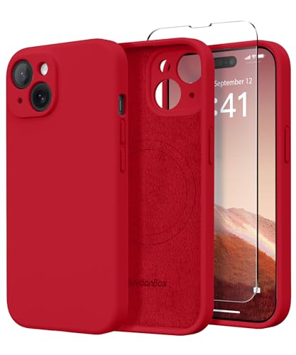Image of Magnetic for iPhone 15 Plus Case, Compatible with MagSafe, [Full Camera Protection][Screen Protector] Silicone Shockproof Protective Phone Case for iPhone 15 Plus 6.7 inch, Red