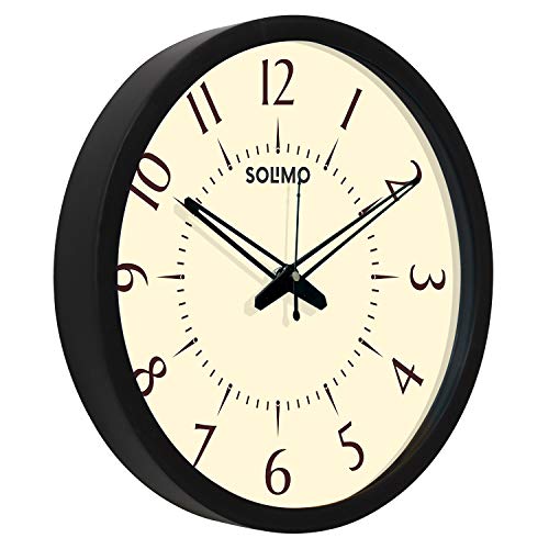 Image of Amazon Brand - Solimo 12-inch Plastic & Glass Wall Clock - Classy (Silent Movement, Black Frame), analog