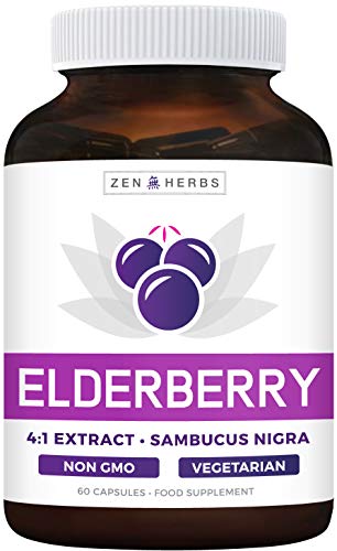 Elderberry 4:1 Extract Capsules (Non-GMO) Equivalent to 2,000mg Fresh Sambucus Black Elderberry Supplement - 60 Vegetarian Capsules (No Pills or Syrup)