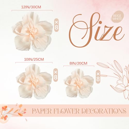 Image of Cholemy 24 Pcs Tissue Paper Flowers, Crepe Paper Flowers Decorations 8 inch 10 inch 12 inch for Wedding Party Baby Bridal Shower Carnival Party Birthday Nursery Wall Decor (Beige)