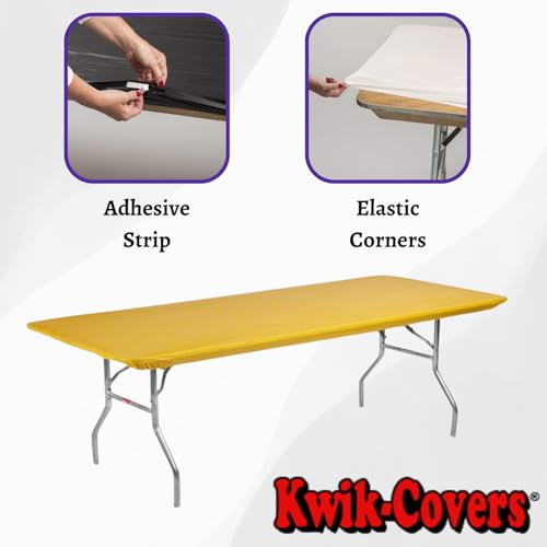 Image of Kwik-Covers 6' Rectangle Plastic Table Covers 30 inch x 72 inch, Bundle of 5 (Gold)