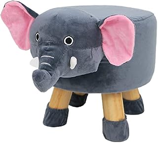 Plush Animal Velvet Footstool Upholstered Padded Stool Ottoman Pouffe Seat Chair Sturdy Wooden Legs (Elephant)