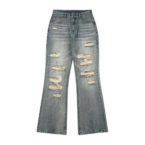 Men's Distressed Ripped Jeans, Hip Hop Motorcycle Denim, Flared Pants, Vintage Hollow Out2