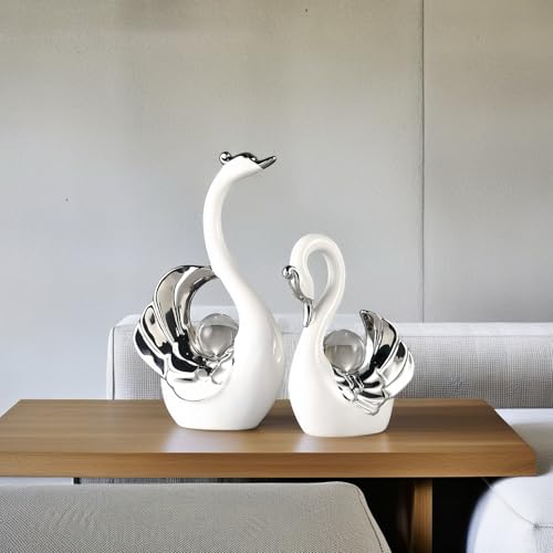 Par de figuras de cisnes con bola de cristal decorativas miniatura 7