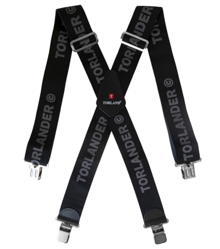 TORLAND Hosenträger Herren extra stark mit Rindsleder 5 cm breit für Arbeitshose Motorradhose | 135 cm lang verstellbar bis Körpergröße 2 m (Dunkelgrau)
