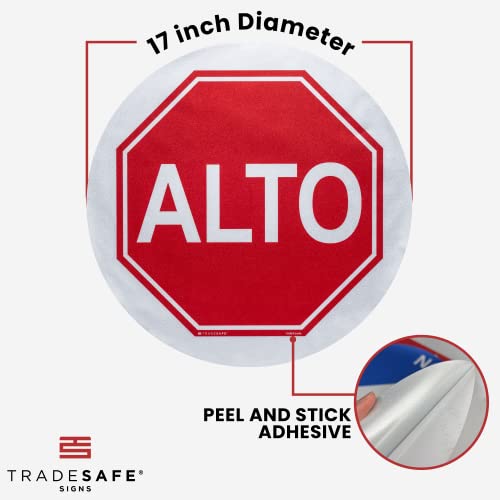 Tradesafe Spanish Stop Anti-Slip Floor Sticker - Alto Floor Sign, Peel And Stick Adhesive Vinyl Sign, Ansi-Compliant, 17” Diameter Round Sticker #TOP6