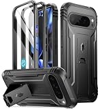 Poetic Revolution Case for Google Pixel 9 Pro XL 5G 6.8 inch, Built-in Screen Protector Work with Fingerprint ID, Full Body Military Grade Rugged Shockproof Protective Cover Case with Kickstand, Black