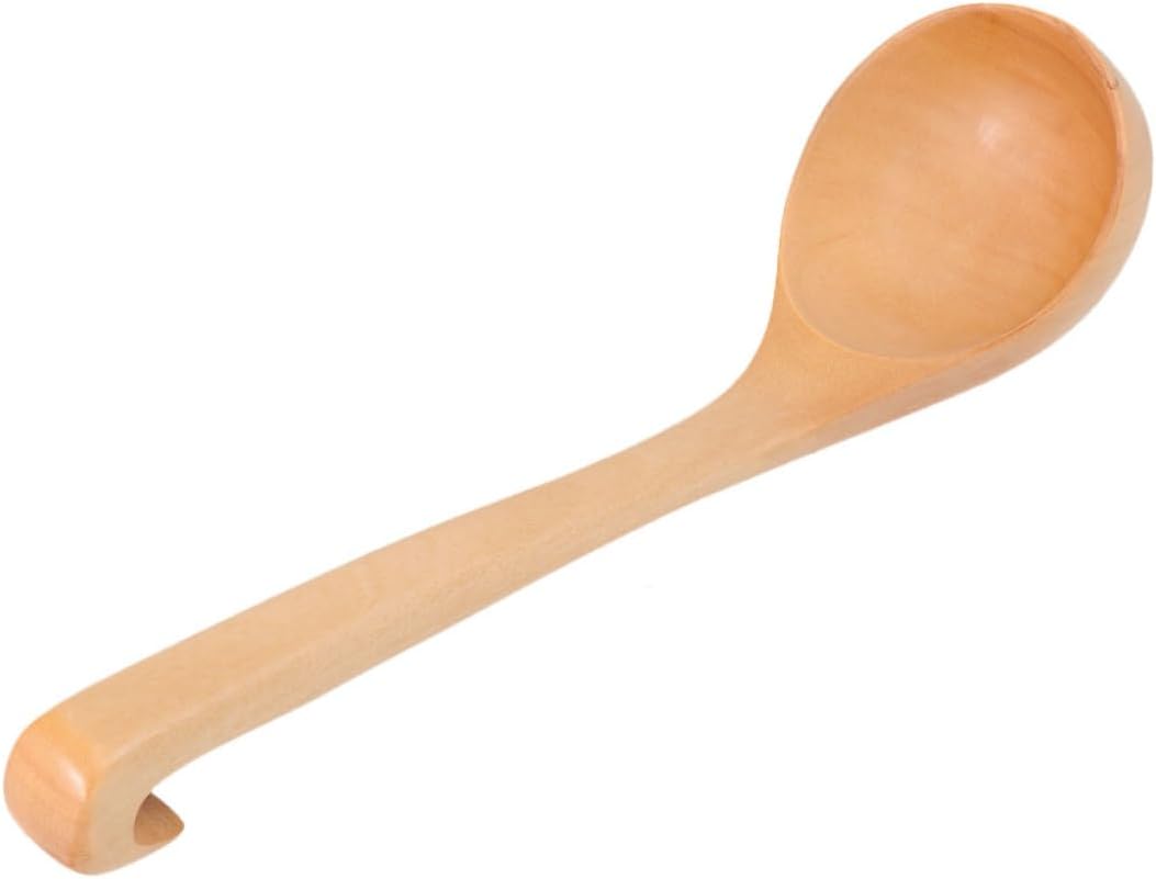 SHOWERORO 1Pc Wooden Soup Ladle with Hook Retro Kitchen Utensil for Serving Soup Tableware for Mixing and Stirring Vintage Style Cooking Spoon