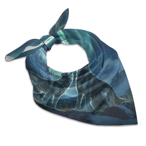 Wolf Under The Moon Aurora Silk Like Head Scarf for Women Bandana for Hair Wrapping Fashion Accessory Square Hair Scarves 25