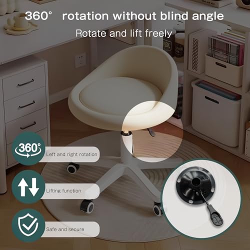 Image of Swivel Rolling Stool with Wheels, Height Adjustable PU Leather Drafting Chair, Round Seat for Salon, Spa, Tattoo, Office, Home Use Beige Set of 1