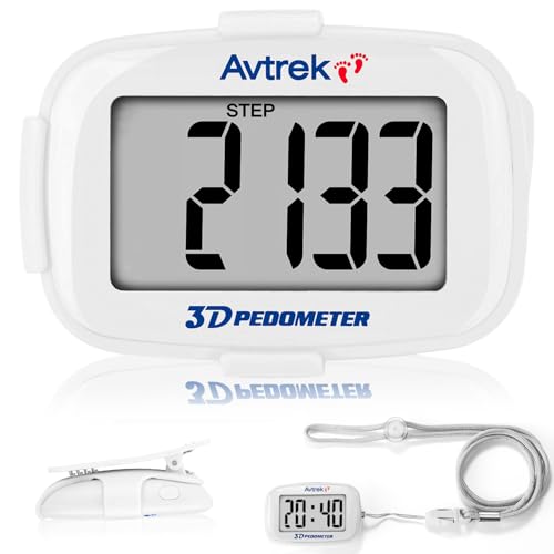 AVTREK Podómetro 3D Mini podómetro sin App sin Bluetooth para Caminar o Correr Actividades de Senderismo al Aire Libre (Blanco)