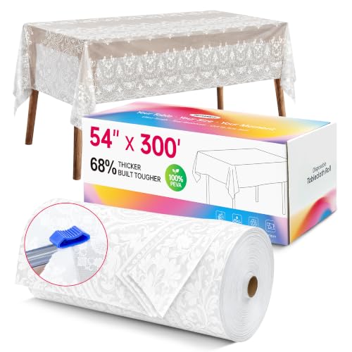 Image of Disposable Tablecloth Roll, 54 x 300Ft Lace Plastic Table Cloth