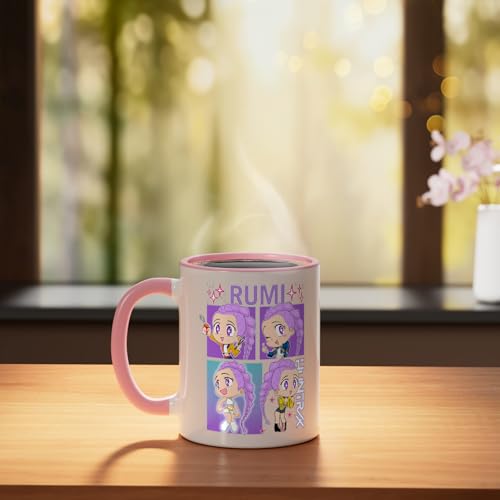 Taza de cerámica KPop Demon Hunters Rumi rosa y blanca miniatura 3