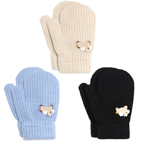 TAGVO 3 paires Gants d'hiver pour Enfants 2 à 5 Ans, Gants Extensibles en Tricot Enfant, Gants Magique Gants Moufles extensibles pour enfants en bas âge...