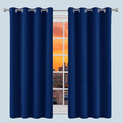 Rideau thermique isolant 100x235 cm bleu foncé à oeillets pour salon - 2