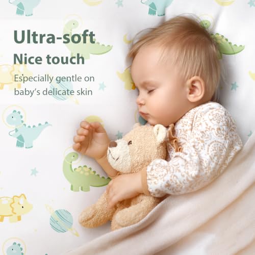 Image of Baby Mini Crib Sheets Boy, Portable 38 inchx26 inch Pack and Play Sheets Fitted for Playard and Pack N Play Mattress, 3-Pack Soft Microfiber Green Dinosaur Planet