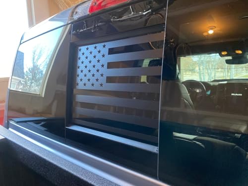 Image of for Dodge Ram 2009 to 2024 American Flag Decals Stickers for Truck Back Middle Window, USA Flag Vinyl Sticker Exterior Accessories(Matte Black)