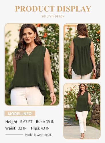 Image of Eytino Womens Plus Size Tank Tops Summer Sleeveless V Neck Casual Loose Chiffon Blouse Office Work Shirts(1X-5X)