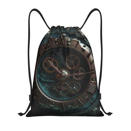 ASLKXOPEMG Mochila con cordón, reloj con engranajes, bolsa de gimnasio, bolsa de cuerda para yoga, viajes, Negro, M