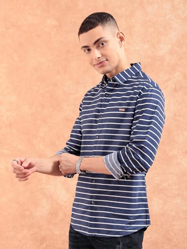 Image of The Indian Garage Co Brown Slim Fit Striped Shirts