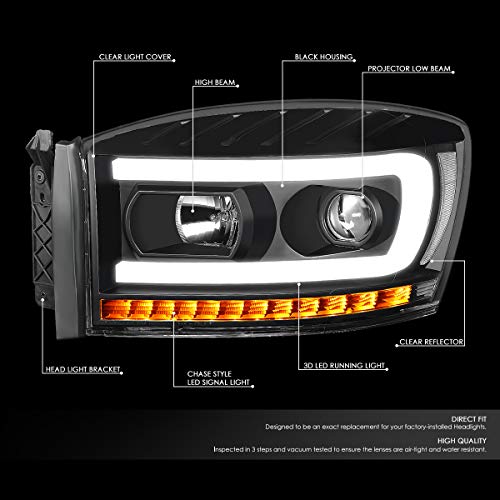 DNA Motoring LED U-Bar Projector Headlights for 2006-2009 Dodge Ram - Image 3