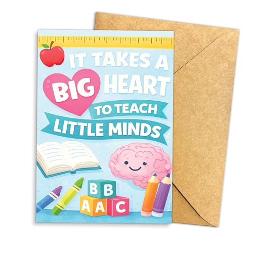 (5.3 x 8�C���`) It Takes a Big Heart to Teach Little Minds�J�[�h�A�c�t���̐搶�ւ̐搶�ւ̊��ӂ̃O���[�e�B���O�J�[�h�A���킢���w�Z�̃T���L���[�J�[�h�A�N������Ҍ����M�t�g�A�����t���V���O���J�[�h