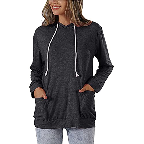 Casual Oversized Sweatshirts For Women Lightweight Solid Color Loose Hoodies Ladies Comfortable Breathable Blouse Tops Black #TOP1