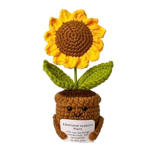 Girasol de ganchillo decorativo y planta de apoyo emocional de punto
