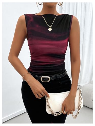 SOLY HUX Women's Tie Dye Sleeveless Top Boat Neck Slim Fit Vest Elegant Work Tank Tops3