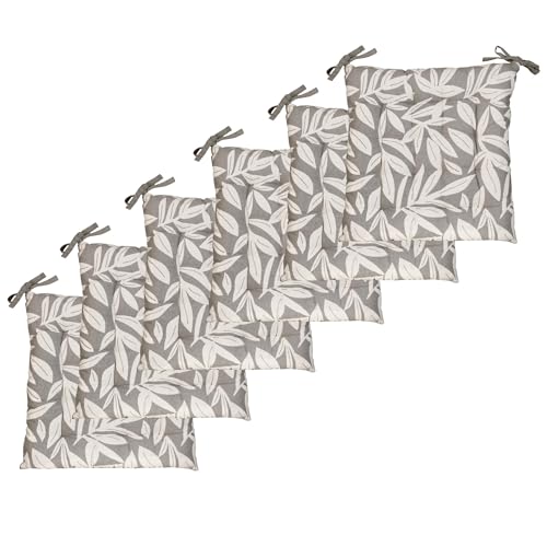 Atout Ciel Lot de 6 Galettes de Chaise carrées Bicolores 40x40cm, Gris imprimé/uni